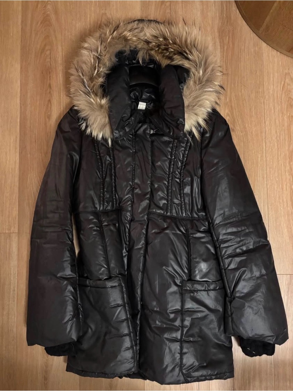 Mackage Black Puffer Coat with Faux-Fur Trim Hood